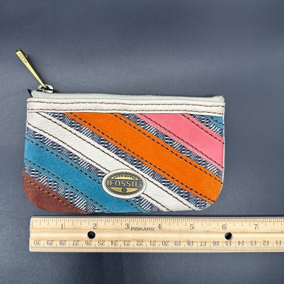 Fossil Patchwork Crossbody Purse Coin Pouch Wallet Vintage 90s Y2K Boho Leather - Picture 10 of 13